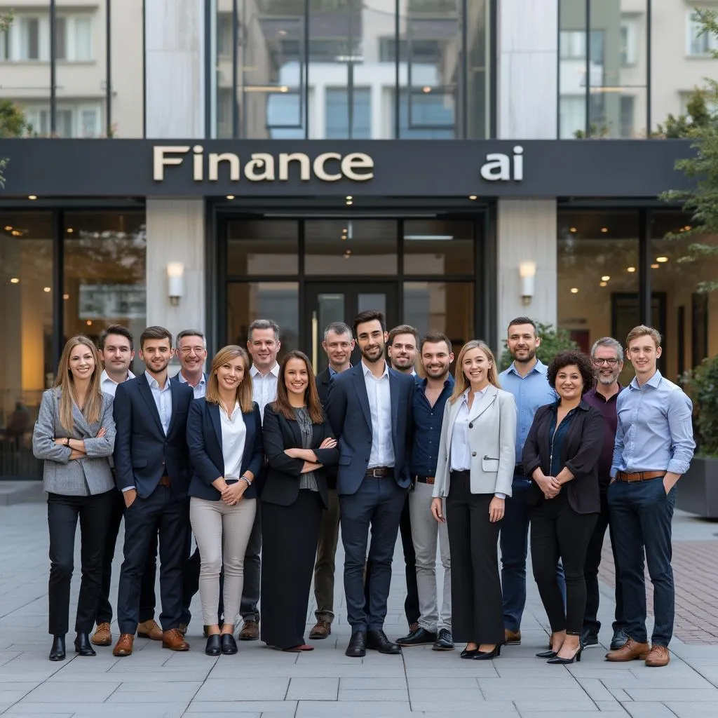 L'équipe FinanceAI au complet devant le siège social